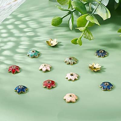 PH PandaHall 96pcs 12 Styles Flower Bead Caps, 9mm Alloy Enamel