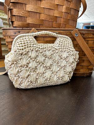 Adorable Ivory Wood Handle Rattan Bag - All Handbags