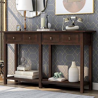 ANBAZAR Console Table, Narrow Console Table for Entryway, Sofa Table with Storage Drawers and Shelf for Living Room, Espresso, Brown