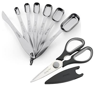 Spring Chef Stainless Steel Rectangular Measuring Spoons, Set of 7 &  Stainless Steel Kitchen Scissors with Blade Cover, Black - 2 Product Bundle  - Yahoo Shopping