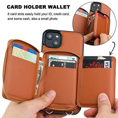 DEFBSC Compatible with iPhone 13 Pro Max Case, Crossbody Wallet Case,  Adjustable Detachable Lanyard Neck Strap with Kickstand Leather Card Holder