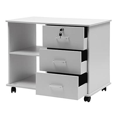  3 Drawer File Cabinets, Mobile Lateral Printer Stand with Open  Shelf, Rolling Filing Cabinet with Wheels Home Office Organization and  Storage (White) : Office Products