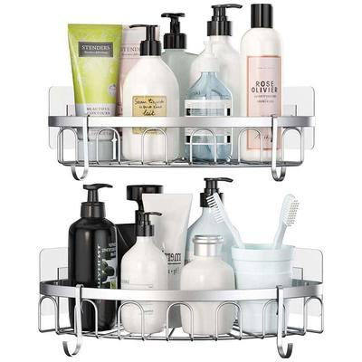 Foukus 2 Pack Bathroom Shower Organizer, Adhesive Shelves with hooks and  Hanging Cups, No Drilling Rustproof Stainless Steel Bathroom Caddy for  Shower