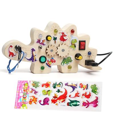 Montessori Busy Board, Wooden Kid Sensory Board, Dino Led Dinosaur Busy  Board