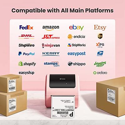 Phomemo Thermal Label Printer, with Label Holder and Pack of 500 4x6  Fan-fold Labels, Pink Direct USB Thermal 4×6 Shipping Label Printer Maker