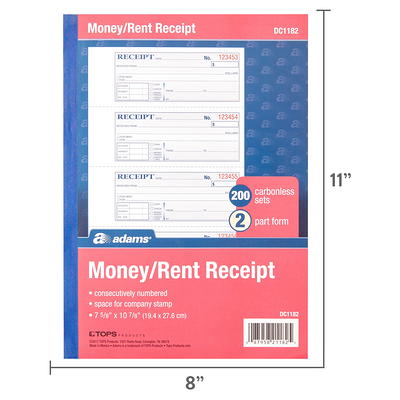 Blue Summit Supplies Triplicate Receipt Book 100 per Book 500 Total 5 Pack 3 Part Carbonless Payment Receipt Books for Money Rent or Cash with