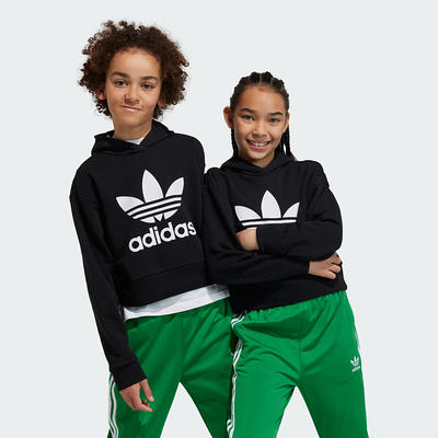 adidas Adicolor Cropped Hoodie Black M Kids - Yahoo Shopping