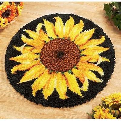 Latch Hook Kits Rug Sunflower Yellow Flower Crochet Yarn Pre