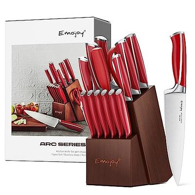 Knife Set, Emojoy 15 Piece Kitchen Knife Set with Block Wooden, German  Stainless Steel Sharp Chef Knife Set with Sharpener, Dishwasher Safe and  Rust Proof (kitchen knife set red) - Yahoo Shopping