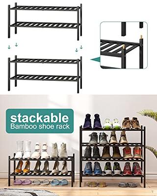 Bamboo Foldable Shoe Rack, Free Standing Shoe Organizer Storage Rack 
