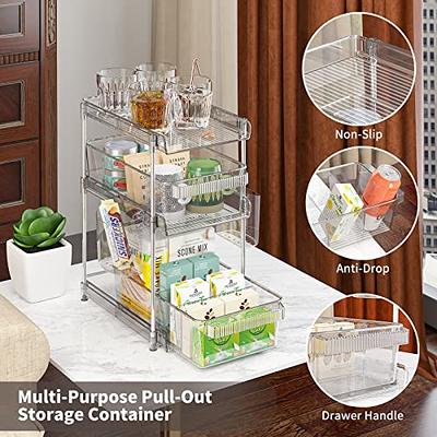 PHANCIR Under Sink Organizer, 2 Tier Multi-Purpose Large Capacity Kitchen  Under Sink Organizers And Storage Easy Access Sliding Storage Drawer With  Hooks And Hanging Cup For Bathroom Under Sink 