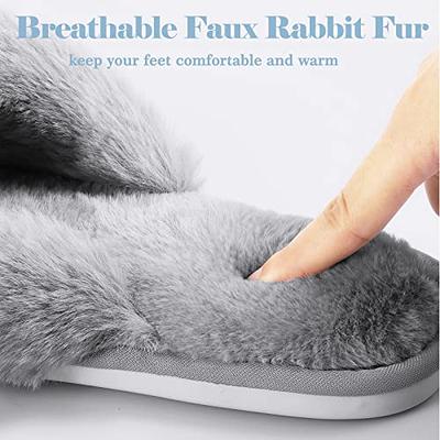  Ankis Womens Fuzzy Memory Foam Slippers Cross Band Cozy Plush  Home Slippers Fluffy Furry Open Toe House Shoes Indoor Outdoor Slide