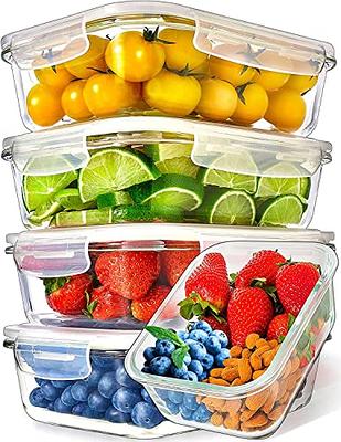 vacane 2 Pack Refrigerator Organizer Bins,Food Storage Container with Lids for Fruit, Vegetables, Bacon Meat Cheese Keeper Marinade Tray, Stackable