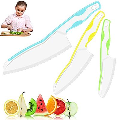 5 Pieces Kid Plastic Kitchen Knife Set, Children's Safe Cooking Chef Nylon Knives for Fruit, Bread, Cake, Salad, Lettuce Knife