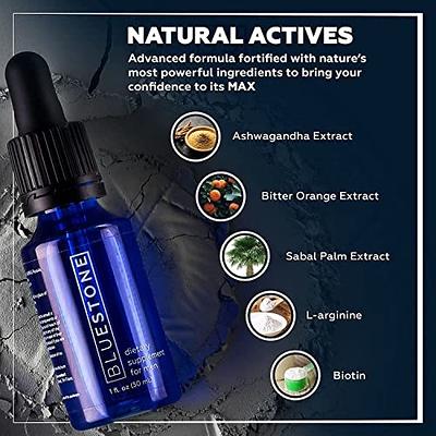  Bluestone Premium Drops for Men, Ashwagandha & L Arginine, Natural Saw Palmetto, for Mood Boost & Energy Support - 1fl.Oz (30ml)