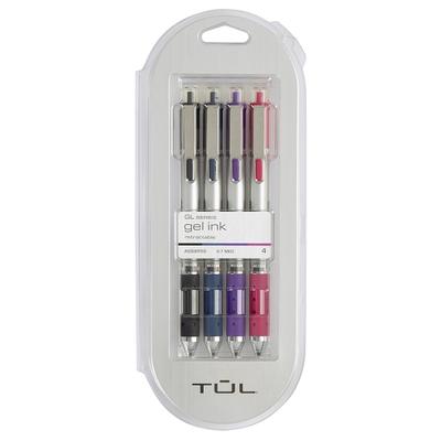 TUL Gel Pens Retractable Fine Point 0.5 mm Gray Barrel Black Ink Pack of 12