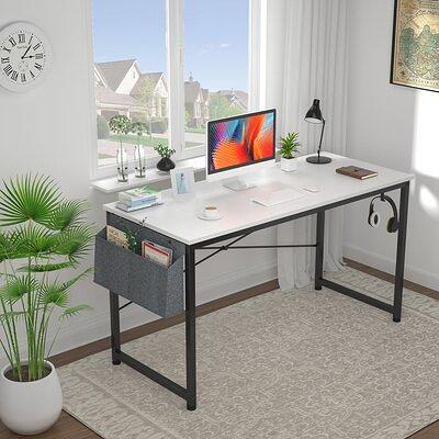 Cubiker Computer Home Office Desk, 47 Small Desk Table with Storage Shelf  and Bookshelf, Study Writing Table Modern Simple Style Space Saving Design