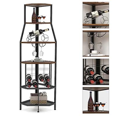 Tribesigns Corner Wine Rack with Glass Holder and Storage Shelf, Industrial  4 Tier Corner Bar, Corner Shelf 