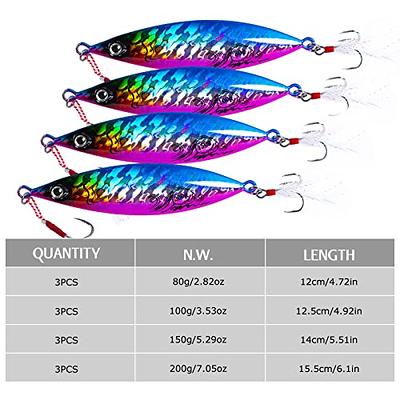  Gefischtter 3pcs Saltwater Vertical Fishing Jigs Metal Jigging  Spoon Speed Fast Deep Sea Jigging Fishing Lures Luminous Lead Jigs with  Assist Hooks for Tuna,Bass,Dogtooth,Grouper/4.58oz(130g) : Sports & Outdoors