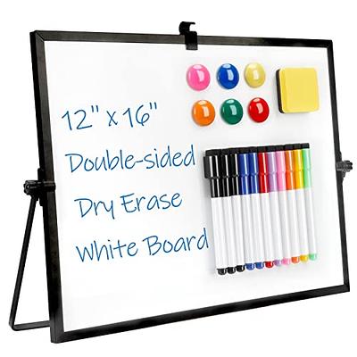 Dry Erase Whiteboard, 10 x 10 inch Double Sided Large Magnetic Desktop  White Board with Stand, 3 Pens, 1 Eraser, 3 Magnets, Portable White Board  Easel for Kids Memo to Do List Students School 