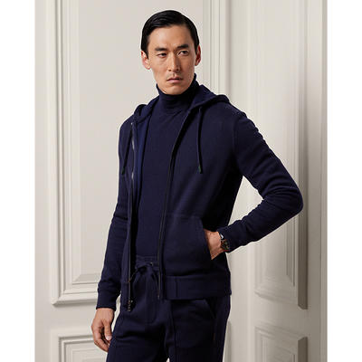 Ralph Lauren Double-Knit Full-Zip Hoodie in Classic Chairman Navy