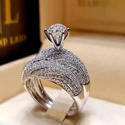  2pcs Women's Fashion Luxury Rose Diamond Ring Stacking