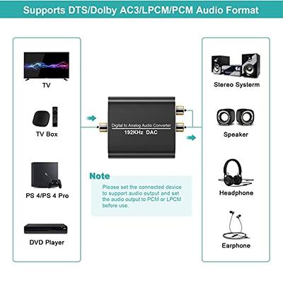  PROZOR 192KHz Digital to Analog Audio Converter - Upgrade  Volume Adjustable Optical to RCA Converter with Optical & USB Power Cable,  Digital DAC Converter SPDIF TOSLINK to Stereo L/R & 3.5mm