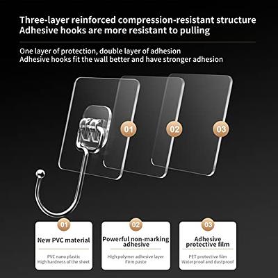 GLUIT Adhesive Hooks for Hanging Heavy Duty Wall Hooks 22 lbs Self Adhesive Sticky Hooks Waterproof Transparent Hooks for Keys Bathroom Shower Outdoor