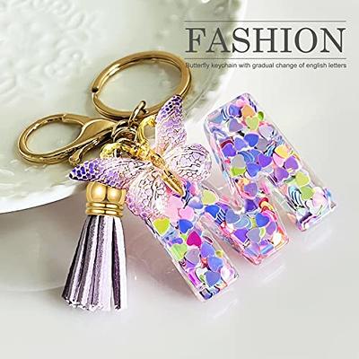 JINGUAZI Backpack Keychains Gifts for Women Initial Letter Keychain for Cute Car Key White Pink Tassel Bling Crystal Shiny