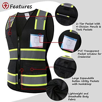 High visibility Black Safety Vest Reflective With Pockets And Zipper |  Construction Reflective Vest Jacket | (M, Black)