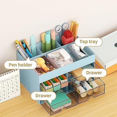 Furninxs Mesh Desk Organizer with Drawer, Desktop Office Supplies Multi-functional Caddy Pen Holder Stationery Accessories, Art Storage Supplies for