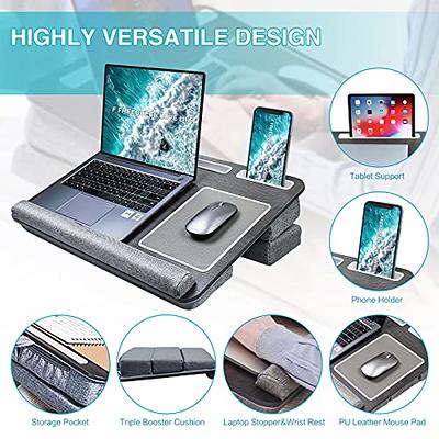 Lap Laptop Desk - Portable Lap Desk with Pillow Cushion, Fits up to 15.6  inch Laptop, with Anti-Slip Strip & Storage Function for Home Office  Students