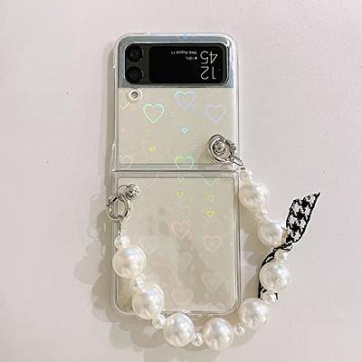 Cute Phone Case Cover for Samsung Z Flip 5,Wave Shape Frame Design Soft TPU  Case with Strap Lanyard Bracelet Case Shockproof Compatible with Samsung Z