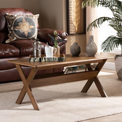 Baxton Studio Reese 41 in. Brown Large Rectangle Wood Coffee Table