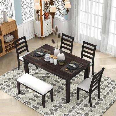 Nestfair Walnut 6-Piece Farmhouse Dining Table with 4 Upholstered