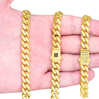 The World Jewelry Center 14K Real Yellow Gold Hollow Men's 3.5mm Cuban Curb Chain Necklace with Lobster Claw Clasp