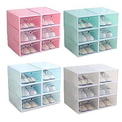 6pcs Plastic Shoe Box Stackable Foldable Shoe Organizer Drawer