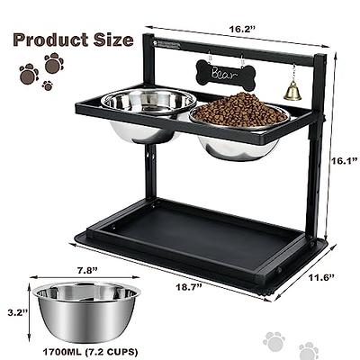 Raised Food and Water Bowls with Adjustable Stand, No Spill Stainless Steel Pet Bowls with 4 Heights for Dogs Black