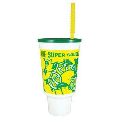 32 oz. Tall Plastic Lemonade Souvenir Cup with Straw and Lid - 200/Case