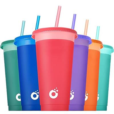 ODOSOLA Plastic Cups with Lids and Straws, 6 Pack 24oz Color Changing Cups, Reusable  Cups With