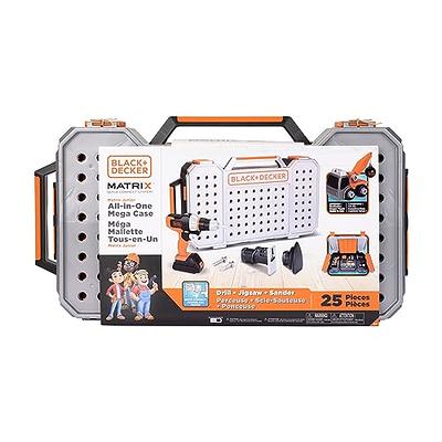 Black+Decker Kids Tool Set All-in-One Mega Case Workshop with Electronic  Toy Matrix Drill, Jigsaw and Sander Attachments, 25 Tools & Accessories,  Play