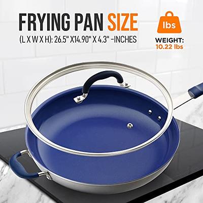 NutriChef 14 Fry Pan With Lid - Extra Large Skillet Nonstick