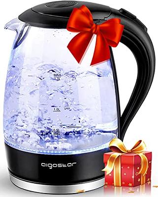 Aigostar Electric Kettle, 1.7 Liter Tea Kettle Pot, Electric Tea Kettle  with LED Illuminated and Filter, High Borosilicate Glass Hot Water Kettle,  BPA Free, Auto Shut off, Boil-Dry Protection, Black - Yahoo