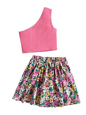 Milumia Girl's 2 Piece Outfits Rib Knit One Shoulder Crop Top and Floral A  Line Skirt Set Multi Pink 8 Years - Yahoo Shopping