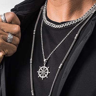 Mens Silver Nautical Anchor w. Mooring Rope Pendant Punk Rock Necklace  Chain 24