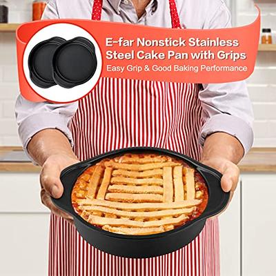 8 Inch Cake Pan Set of 2, E-Far Stainless Steel Round Layer Cake Baking  Pans with Parchment Rounds & Side Liner Roll, Non-Toxic & Healthy Metal  Cake