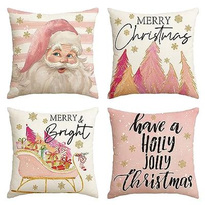 Christmas Pillow Covers 18x18 Pink Santa Claus Christmas Tree