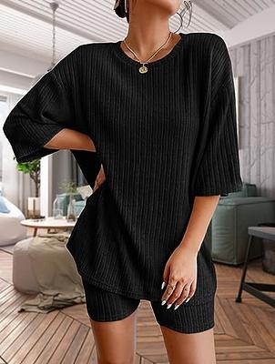 Famulily 2 Piece Outfits for Women Biker Short Sleeve Drop Shoulder Comfy  Ribbed Lounge Shorts Sets Crew Neck Sweatsuits : : Clothing, Shoes