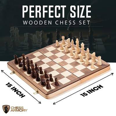 LEAP Wooden Chess Set 17 Inches - 2 Extra Queens - Folding Board, Handmade  Portable Travel Chess Board Game Sets with Game Pieces Storage Slots - All