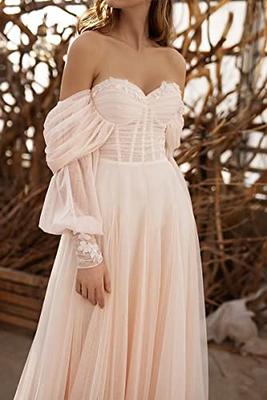 Illusion Lace Caped Off-shoulder Boho Bridal Gown - Promfy